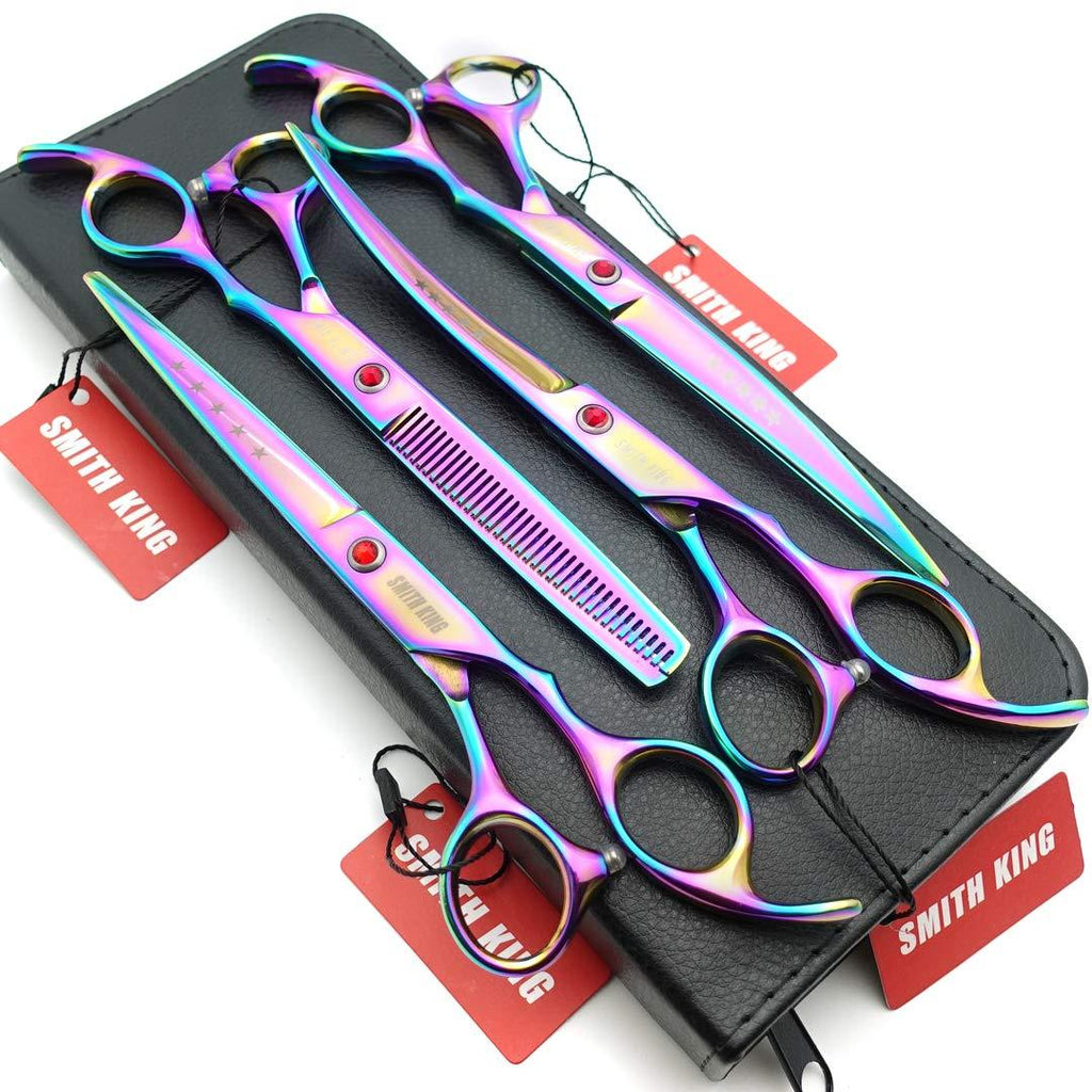 7.0 inches Professional Dog Grooming Scissors Set Straight & thinning & Curved 4pcs in 1 Set (Rainbow) - PawsPlanet Australia