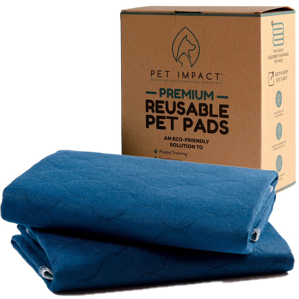 PET IMPACT Reusable Dog Pee Mats, XL Premium Washable Puppy Training Pads, Dog Incontinence Pads, 2-Pad Box EXTRA LARGE (Midnight Blue, 35"x32") Midnight Blue - PawsPlanet Australia