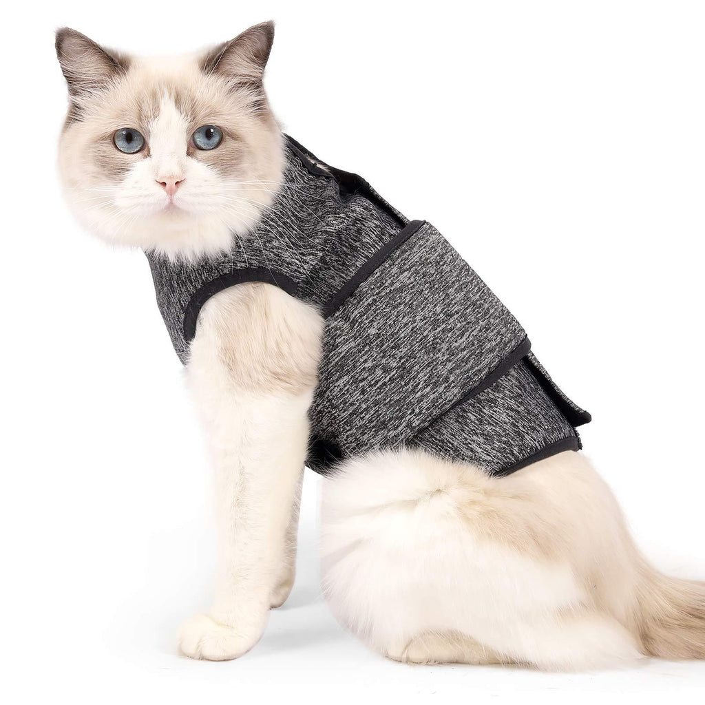 HEYWEAN Cat Anxiety Jacket Calming Solution Vest for Fireworks, Travel, Thunder Anxiety Relief Shirt for Cats Anxiety Calming Wrap (Medium, Grey) M - PawsPlanet Australia