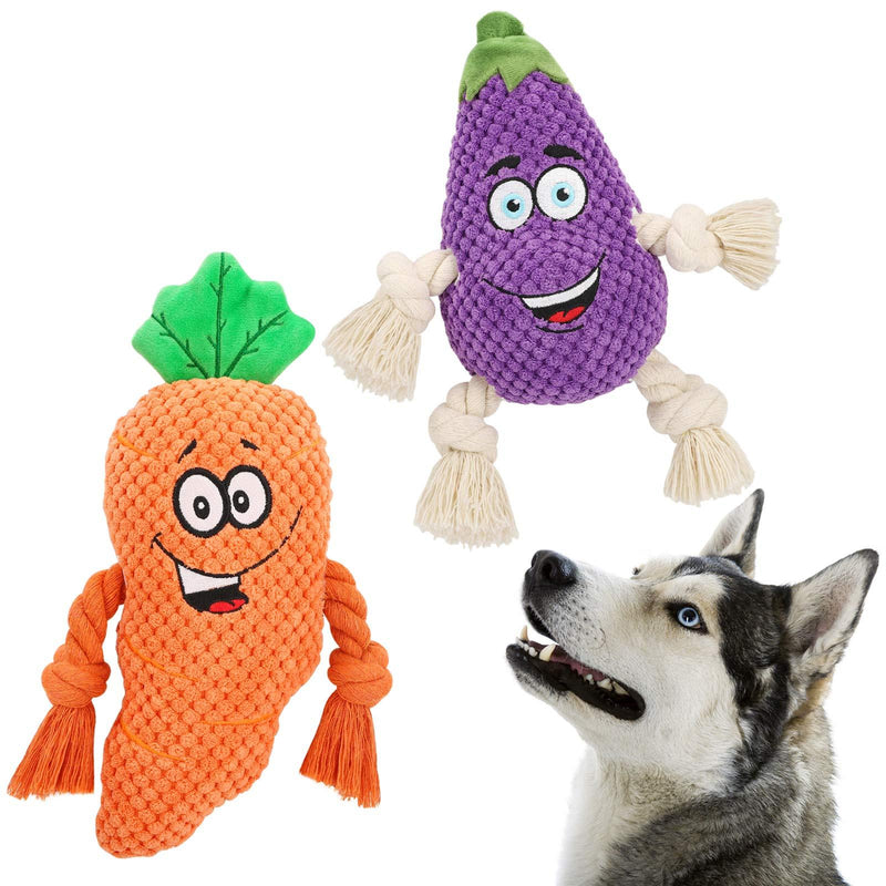 VavoPaw Stuffed Plush Dog Toys 2 Pack, Cute Carrot & Eggplant Squeaky Dog Toys with Crinkle Papers, Interactive Durable Dog Chew Toys for Boredom Fit Puppy, Small, Medium, Large Breeds, Multi Color - PawsPlanet Australia