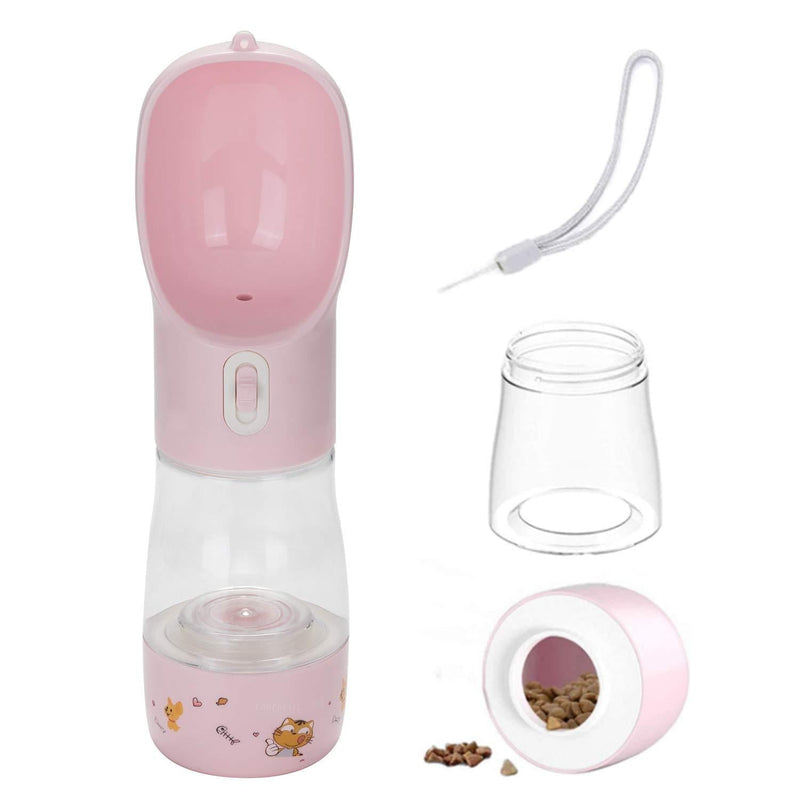 LONTG Dog Water Bottle Cat Drinking Water Bottle Portable Pet Water Dispenser with Drinking Feeder Pet Drinking Cup Dog Cat Travel Water & Food Bottle Bowl For Pet Outdoor Walking Hiking Travelling Printed Pink - PawsPlanet Australia