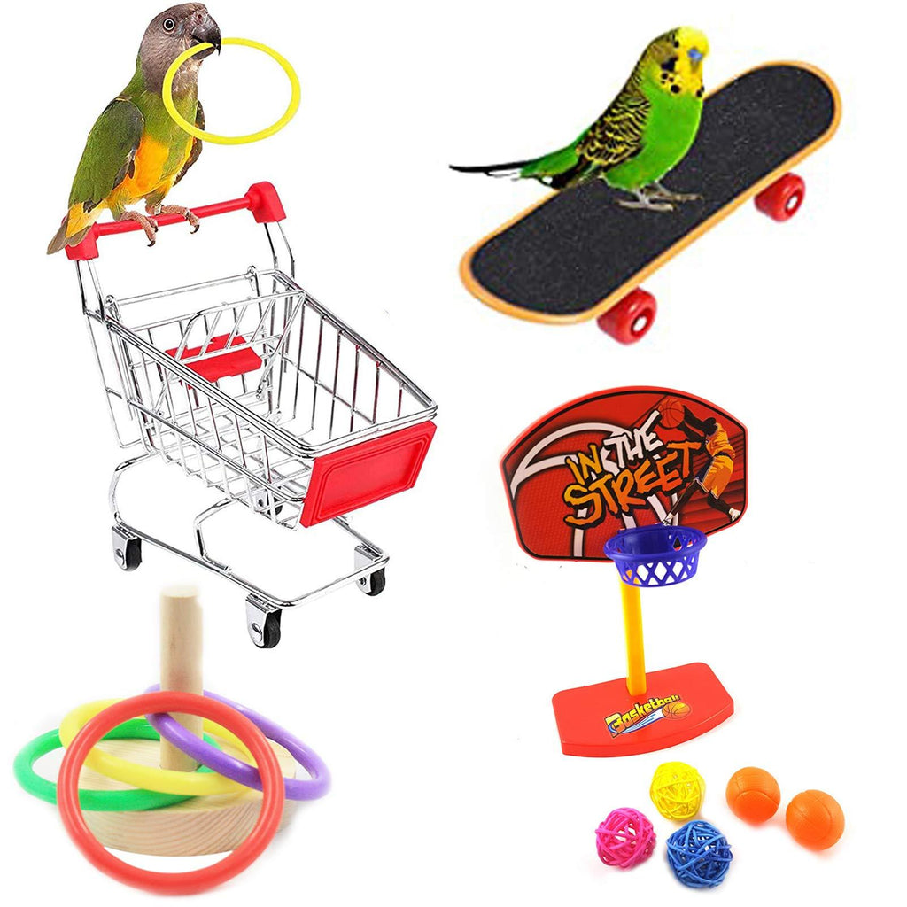 Parrot Toys Set, Bird Educational Training Toy, Parrots Training Toys and Accessories Including Shopping Cart Basketball Stacking Toy Skateboard, Bird Toys for Budgies Cockatiel Parrots Parakeets - PawsPlanet Australia