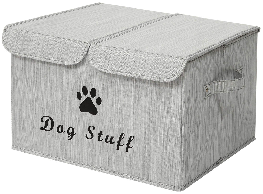 Pethiy Large Storage Boxes-Linen Fabric Foldable Storage Cubes Bin Box Containers with Lid and Handles for Dog Apparel & Accessories,Dog Toys(BambooGray) Dog Stuff BambooGray - PawsPlanet Australia
