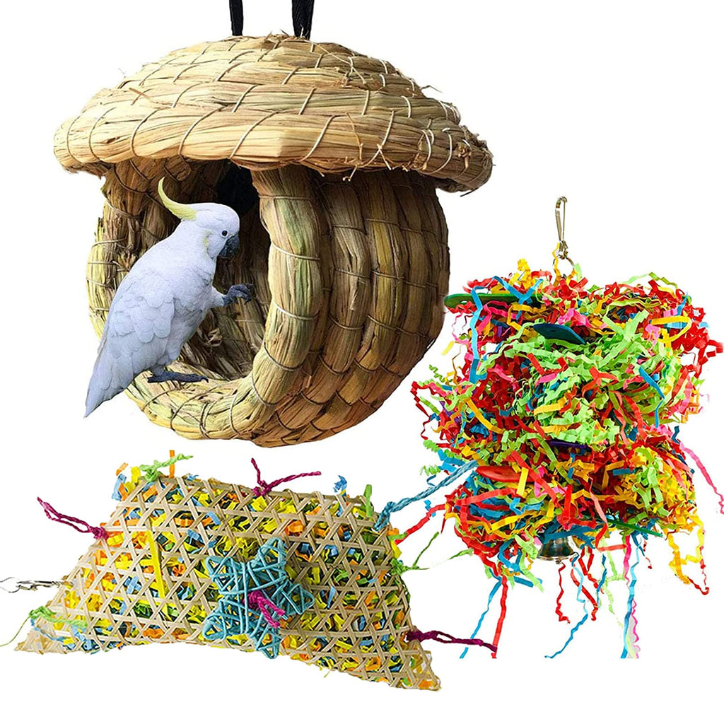Birds Nest Straw Birdhouse 100% Natural Fiber - Cozy Resting Breeding Place Parrot Chewing Foraging Toys for Parakeets Cockatiels Conures Budgie Lovebirds Finches - PawsPlanet Australia