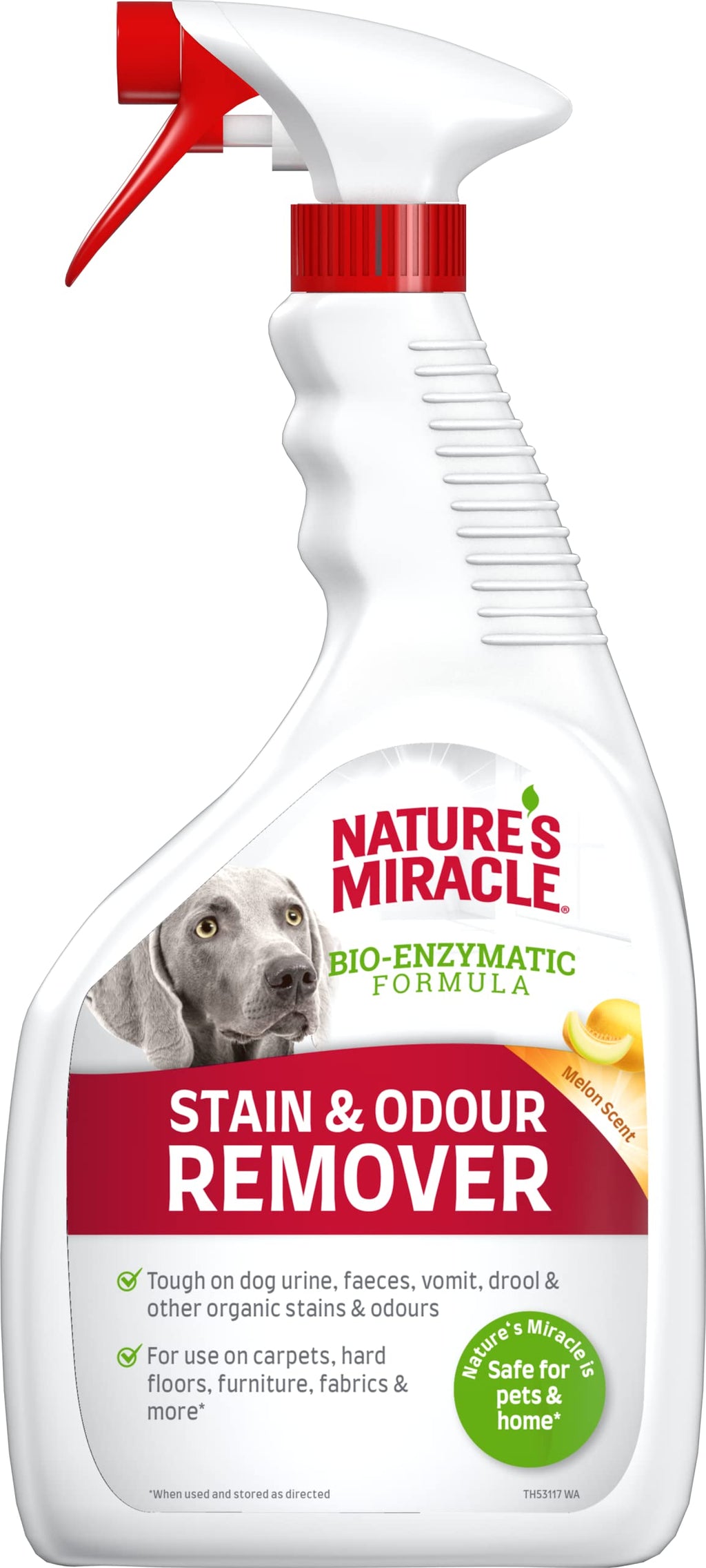 Nature's Miracle Dog Stain & Odour Remover - Bio-Enzymatic Formula - Melon Scent 946ml, White - PawsPlanet Australia