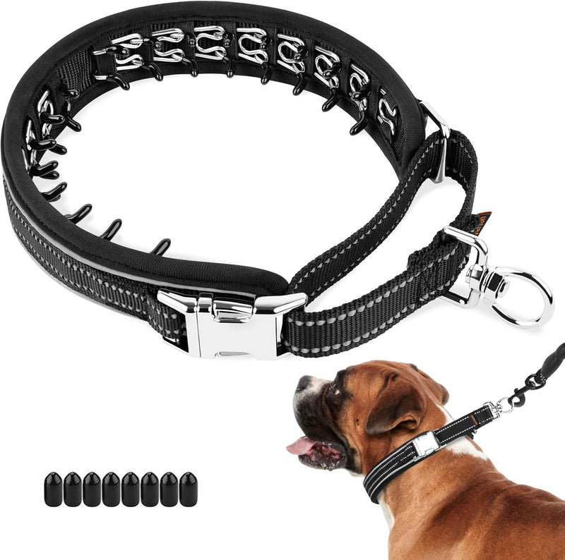 Prong Dog Training Collar with Protector, Steel Chrome Plated Dog Prong Collar, Pinch Collar for Dogs (L-21.6 inch, 16''-20'' Neck, Black)