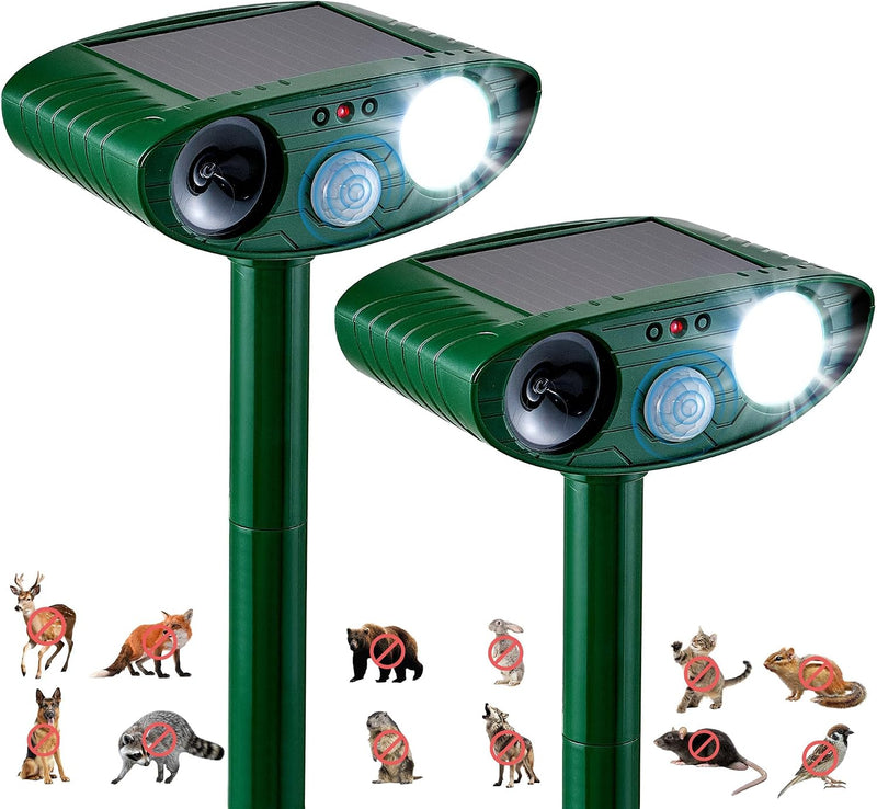 2025 Solar Animal Repellent,Upgraded Ultrasonic Cat Repellent Outdoor,Waterproof Deer Deterrent for Bird Dog Skunk,Squirrels Deterrent with Motion Detection Flash Lights for Farm Patio (2 Pack) 2