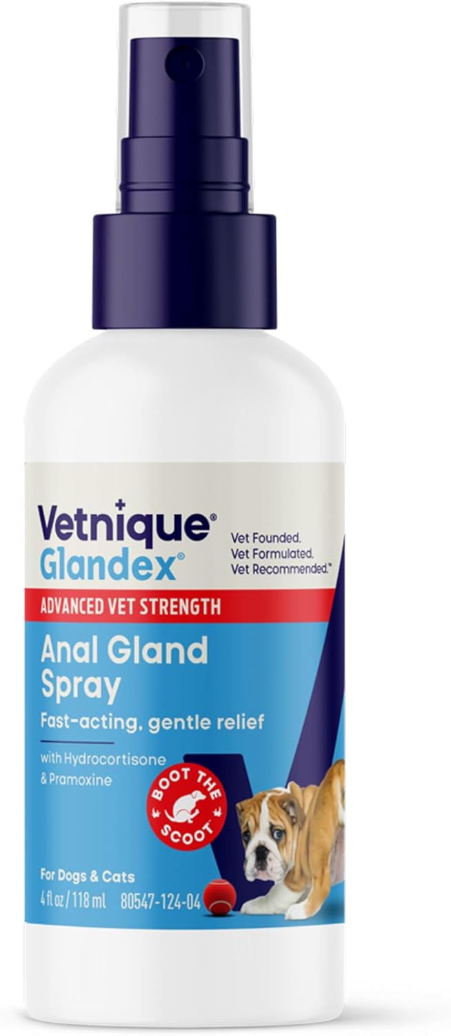 Vetnique Labs Glandex Medicated Dog Anal Gland Spray - Pain Relieving & Anti-Itch Formula to Soothe Inflamed Anal Glands in Dogs & Cats - Fast Acting Clinical Formula - Boot The Scoot (4oz)