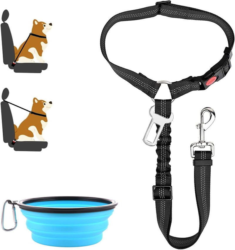 Car Dog Seatbelt Adjustable with Elastic Bungee Headrest Restraint with Elastic Bungee and Reflective Stripe Connect with Dog Harness in Vehicle for Travel Daily Use Dog Car Safety