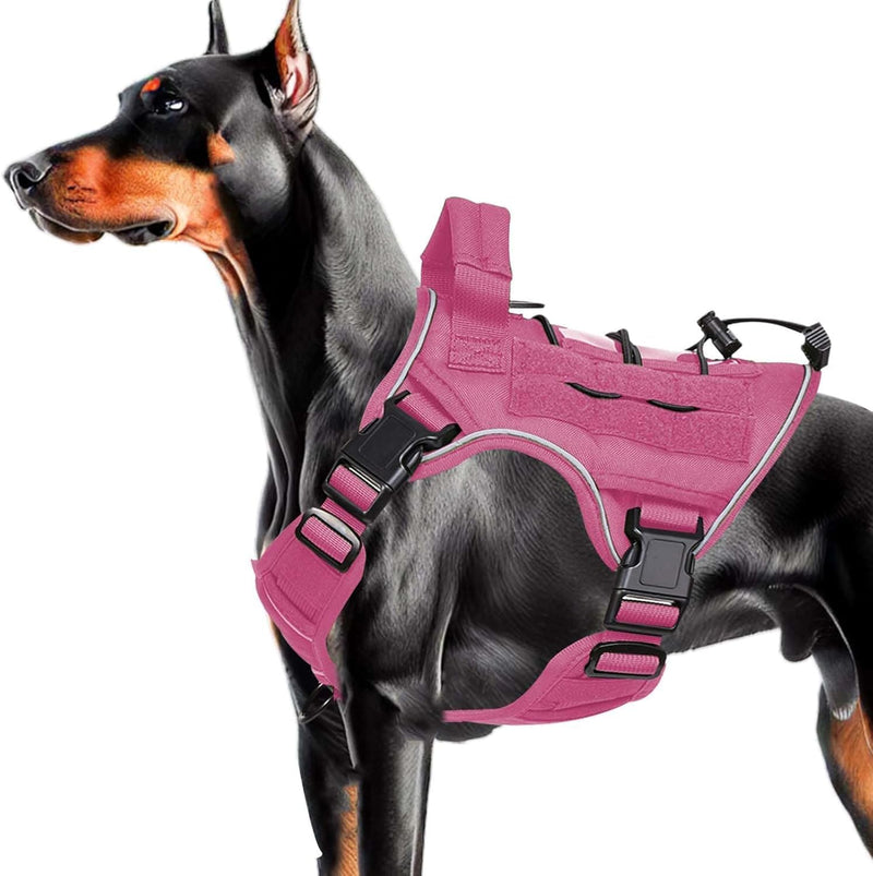 Tactical Dog Harness for Large Dogs,No Pull Military Dog Vest with Handle,Reflective Heavy Duty Pet Harness for Walking Hiking Training Pink L Hot Pink - PawsPlanet Australia