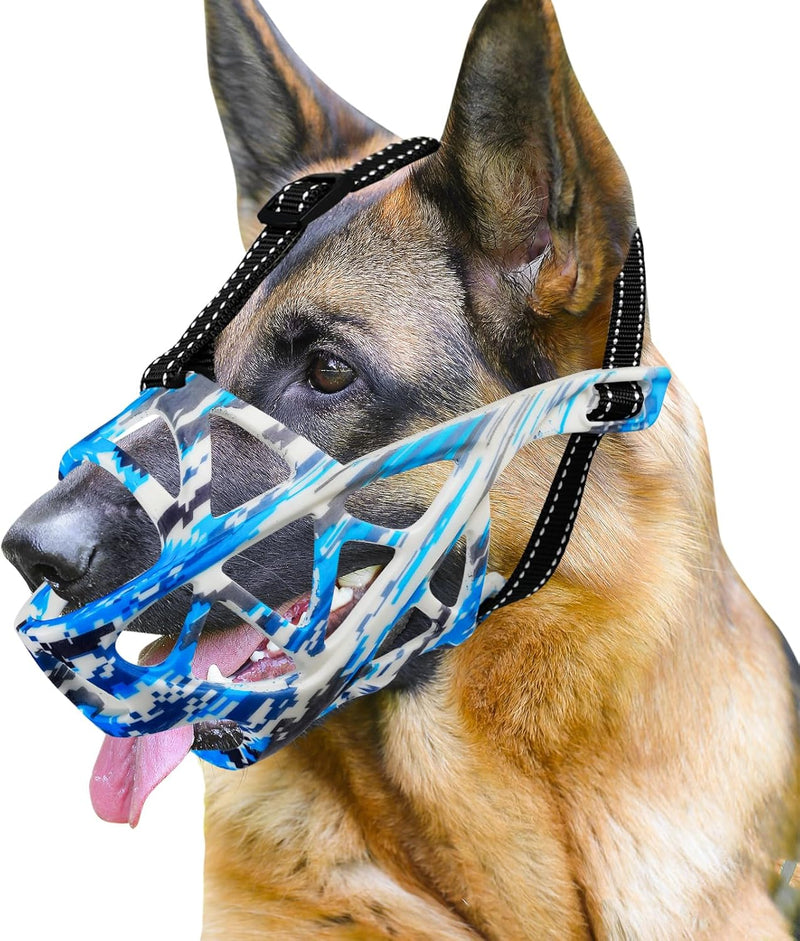 Dog Muzzle to Prevent Biting, Basket Muzzles for Large Medium Small Dogs Allows Panting Drinking Anti Chewing, Perfect for Grooming Trimming Training and Aggressive Reactive Dog (Blue, Size 5) Blue