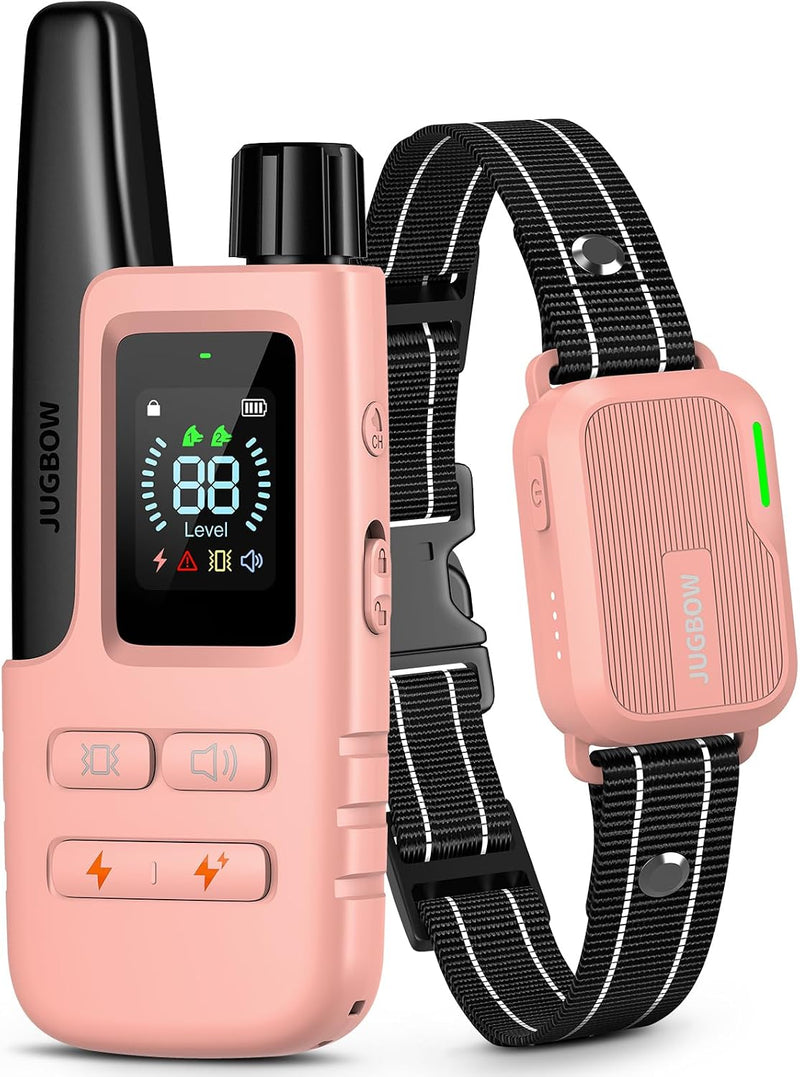 Jugbow Dog Shock Collar - 4200FT Dog Training Collar with Remote, IPX7 Waterproof Electric Collar with 4 Training Modes, Security Lock, Rechargeable e-Collar for Dogs 10-120lbs(Pink)