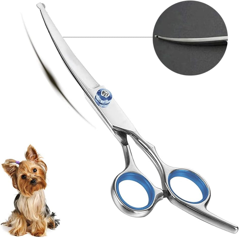 Professional Curved Dog Grooming Scissors with Rounded Tips, Cat Shears, 4CR Stainless Steel Curved Blades, Pet Home Grooming Tools - PawsPlanet Australia