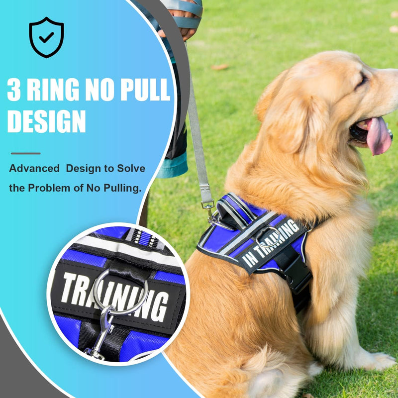 NOYAL in Training Dog Harness, Soft Breathable Mesh Dog Vest Harness - Adjustable 3M Reflective Outdoor Pet Vest with 2 Removable Patches for Small Medium and Large Dogs Blue - PawsPlanet Australia