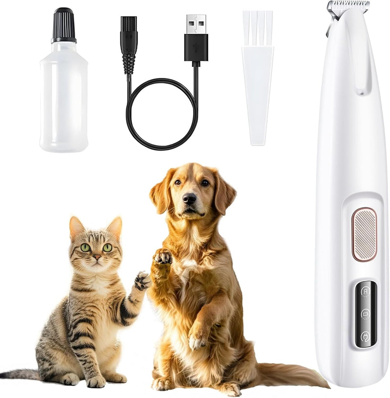 Dog Paw Trimmer with LED Display, 35dB Low Noise Electric Dog Clippers for Grooming, Cordless 20mm-Blade for Trimming Dog's Hair Around Paws, Eyes, Ears, Face, Rump with LED Light (White) White - PawsPlanet Australia