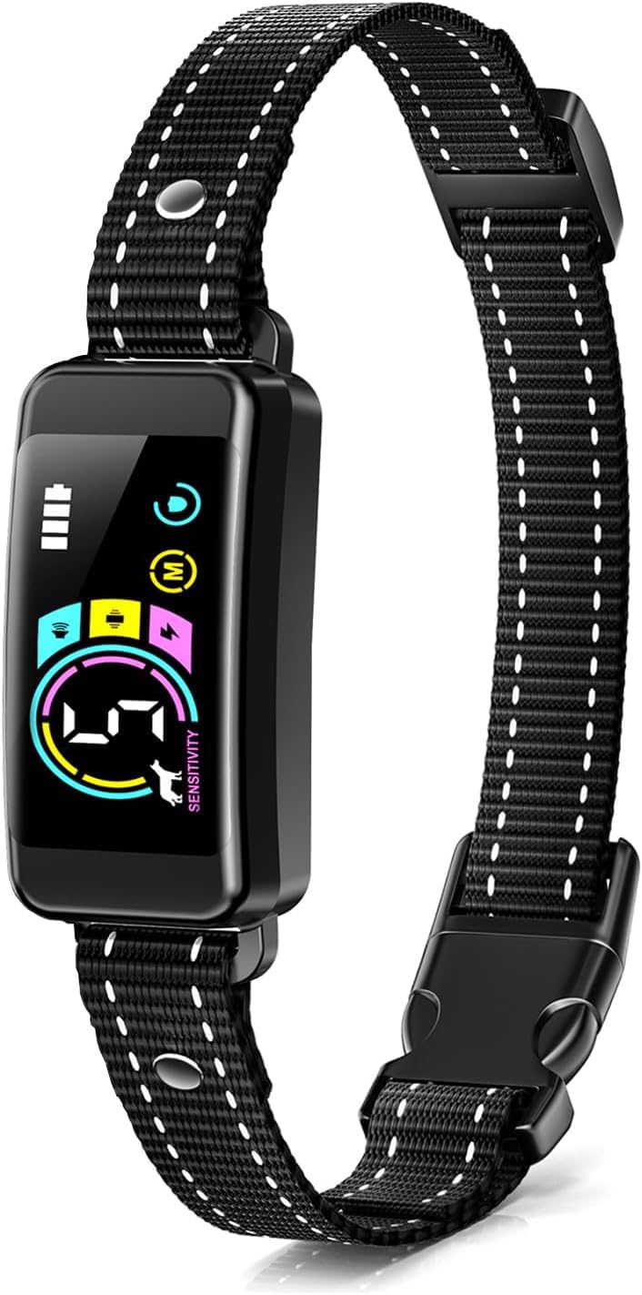 No Shock Bark Collar for Small Dogs 8-40 lbs - Beep & Vibration, Smart Screen, 5 Sensitivity, Anti-False Trigger, Magnetic Rechargeable, IP67 Waterproof, Black/Black Adjustable