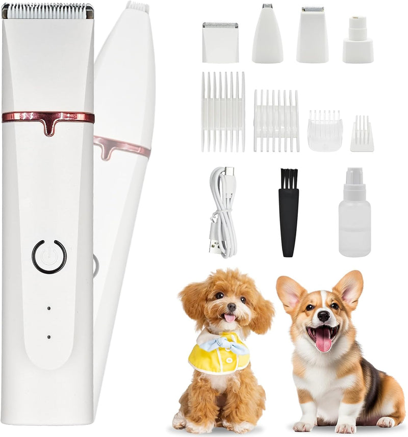 Masagotti Dogs Hair Clippers Grooming Kit with Nail Grinder, 4 in 1 Cordless Electric Trimmer Low Noise USB Rechargeable Pet Clippers for Dogs Cat,Grooming Paws, Eyes, Ears, Face,Matted Hair Dog Hair Clippers Kit