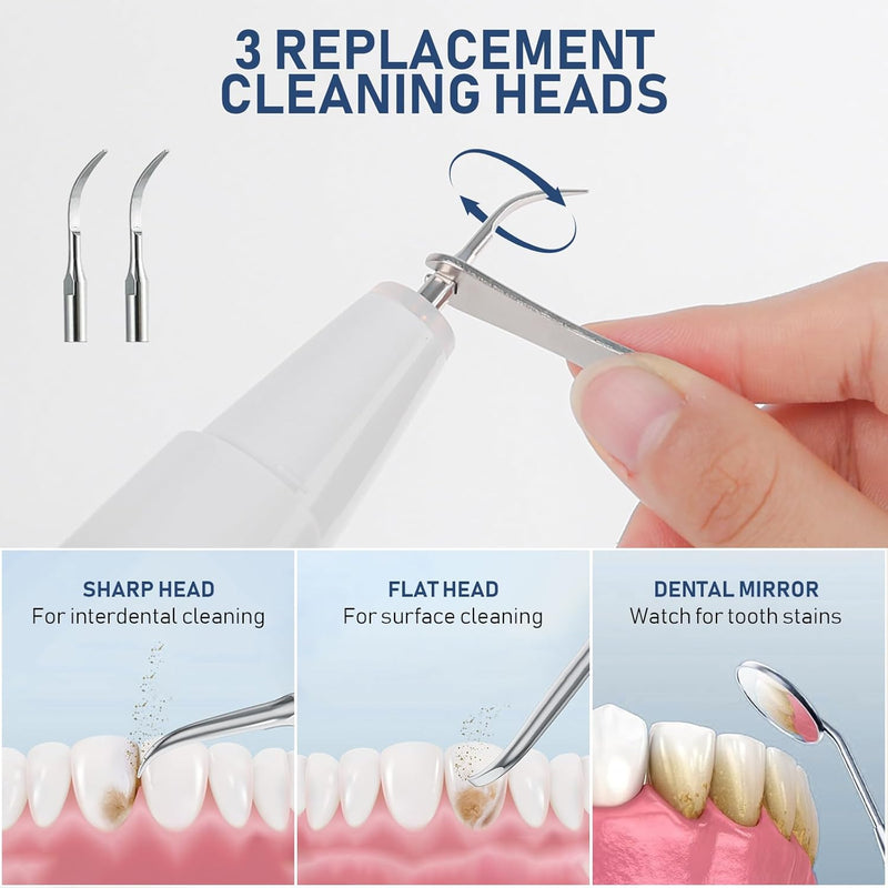 Plaque Remover for Teeth, 4-Mode Electric Tartar Remover with LED Light, Rechargeable Teeth Cleaning Kit, Dental Tools Set with 3 Replaceable Heads