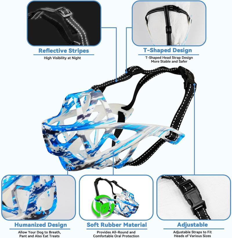 Dog Muzzle to Prevent Biting, Basket Muzzles for Large Medium Small Dogs Allows Panting Drinking Anti Chewing, Perfect for Grooming Trimming Training and Aggressive Reactive Dog (Blue, Size 5) Blue