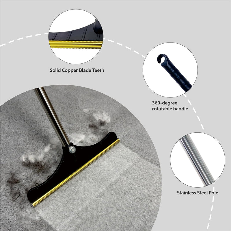 B-Land Carpet Rake for Pet Hair Removal, Reusable Pet Hair Removal Tool Cat Dog Hair Remover with 60” Long Adjustable Handle, Carpet Brush Carpet Scraper Pet Hair Remover Broom Black