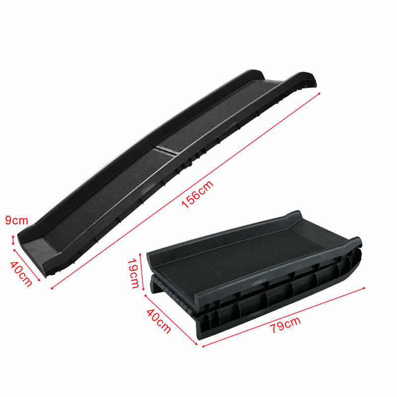 KESSER® dog ramp foldable dog stairs dog car ramp car trunk ramp for pets entry aid for trunk, up to 90 kg, 156x40cm, light, stable, non-slip dog stairs, black - PawsPlanet Australia