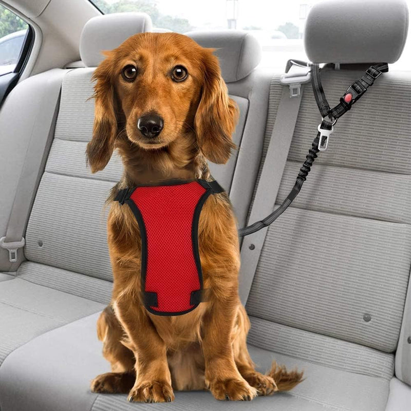 Car Dog Seatbelt Adjustable with Elastic Bungee Headrest Restraint with Elastic Bungee and Reflective Stripe Connect with Dog Harness in Vehicle for Travel Daily Use Dog Car Safety