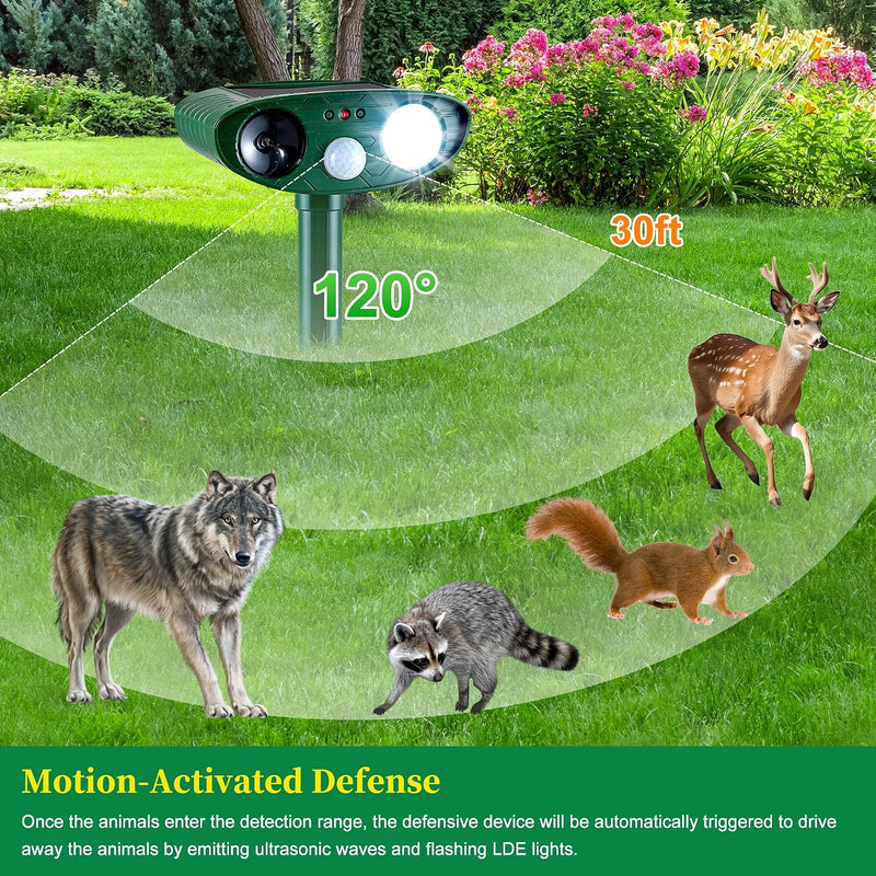 2025 Solar Animal Repellent,Upgraded Ultrasonic Cat Repellent Outdoor,Waterproof Deer Deterrent for Bird Dog Skunk,Squirrels Deterrent with Motion Detection Flash Lights for Farm Patio (2 Pack) 2