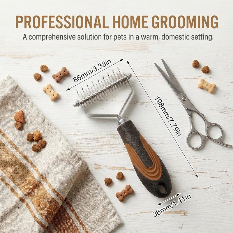 Pro Large 2-Sided Undercoat Rake, Deshedding Dematting Comb, Detangler Brush for Mats, Tangles & Shedding, Stainless Steel Blades, ABS Handle, Ideal for Long Haired Cats, Dogs and Rabbits - PawsPlanet Australia