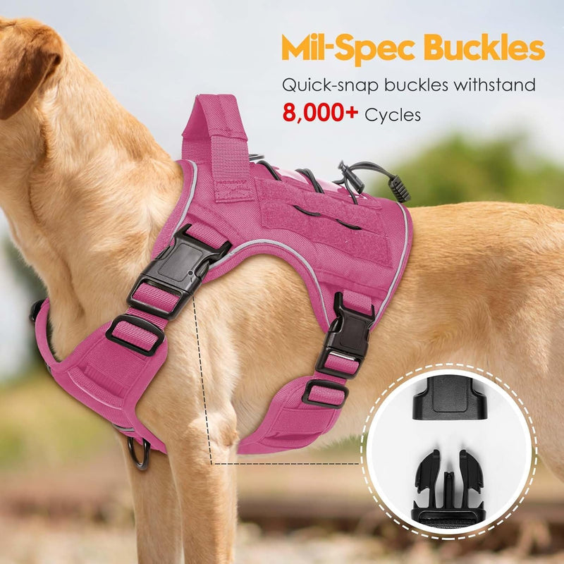Tactical Dog Harness for Large Dogs,No Pull Military Dog Vest with Handle,Reflective Heavy Duty Pet Harness for Walking Hiking Training Pink L Hot Pink - PawsPlanet Australia