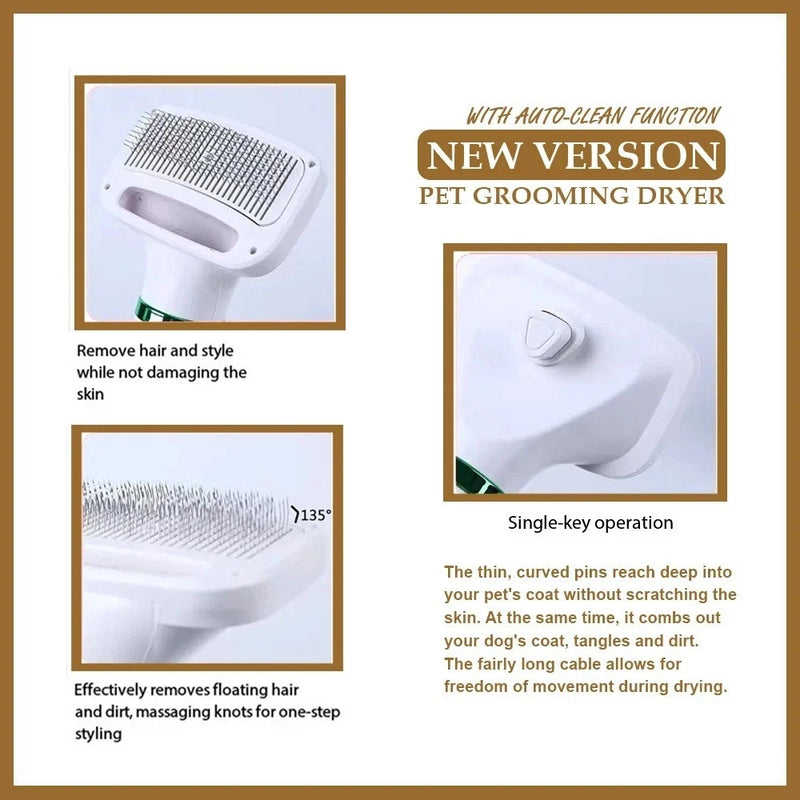 Dog Hair Dryer - Portable and Quiet 3 in 1 Pet Grooming Hair Dryer Blower with Slicker Brush - Small and Medium Cats and Dogs - Adjustable Heat Setting - PawsPlanet Australia