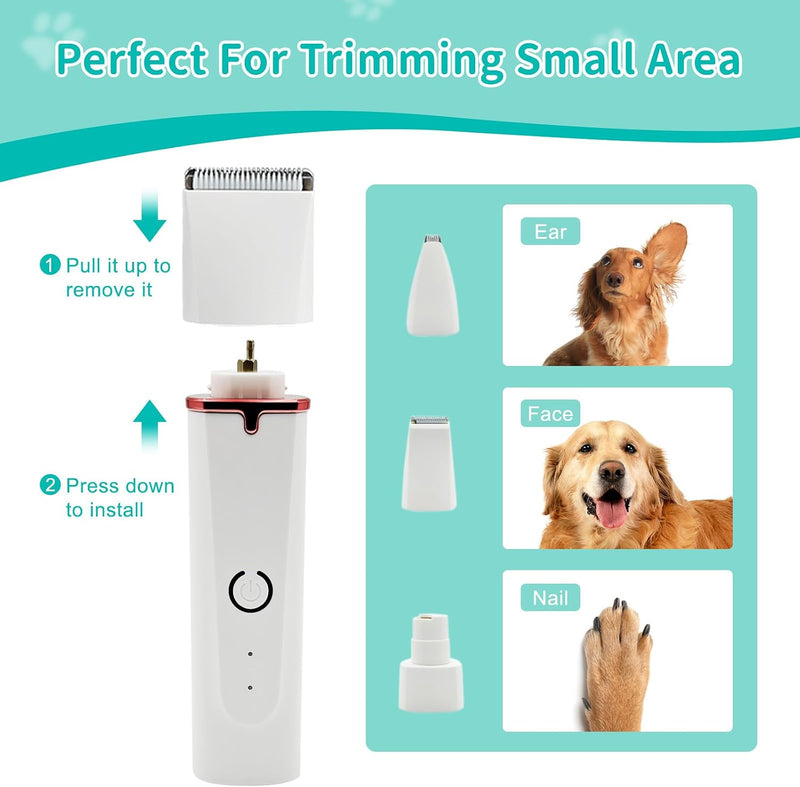 Masagotti Dogs Hair Clippers Grooming Kit with Nail Grinder, 4 in 1 Cordless Electric Trimmer Low Noise USB Rechargeable Pet Clippers for Dogs Cat,Grooming Paws, Eyes, Ears, Face,Matted Hair Dog Hair Clippers Kit