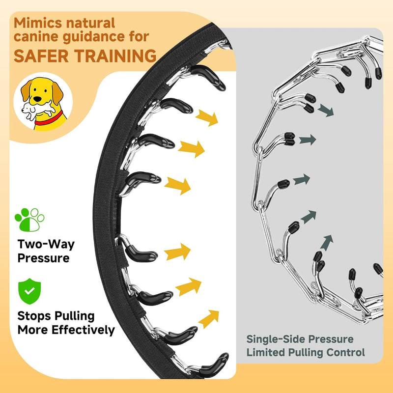 Prong Dog Training Collar with Protector, Steel Chrome Plated Dog Prong Collar, Pinch Collar for Dogs (L-21.6 inch, 16''-20'' Neck, Black)