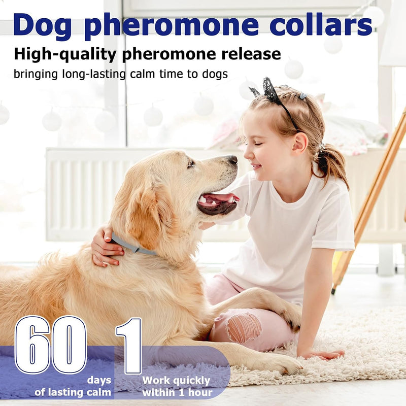 Calming Collar for Dogs 4 Packs Dog Pheromone Calm Collars Relief Anxiety Stress Separation Lasts 60 Days Relieve Bad Behavior 25 Inches Size Flexible Adjustable for All Small Medium and Large Dog Grey