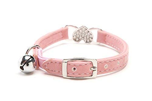 CHUKCHI Heart Bling Cat Collar with Safety Belt and Bell 8-11 Inches(Pink) Pink