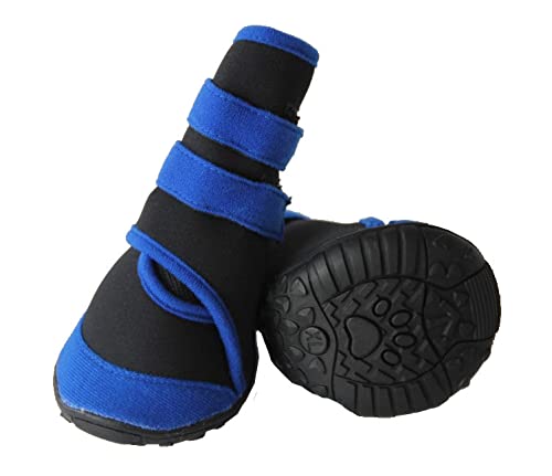 Pet Life ® Performance-Coned Premium Stretch Noeprene Ankle Wrap Support Dog Shoes with Premium Rubber Pet Shoes - Set of 4 Dog Boots Blue Medium