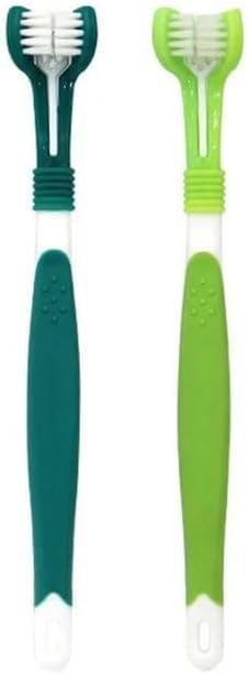 Green Dog Toothbrush, Triple Headed Dog Toothbrush for Pet Dental Care Supplies