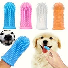 Pet Toothbrush with Soft Silicone Bristles {2 Pieces} Blue and Pink, Gentle Teeth Cleaning for Cats and Dogs