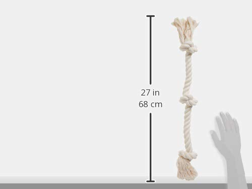 Mammoth Flossy Chews 100 Percent Natural Cotton Rope Dog Toys - Premium White Knot Dog Rope Toy - Interactive Dog Tug Toy - Tug Dog Chew Toy for Medium to Large Dogs - Large 25" Large 25" 3 Knot Rope Tug - PawsPlanet Australia