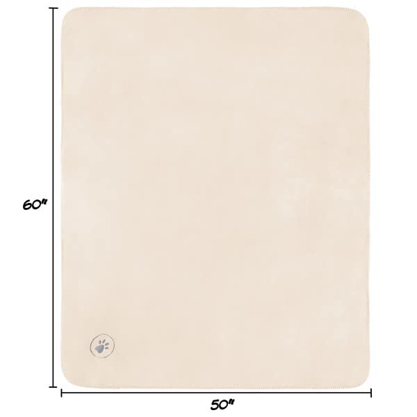 PETMAKER Waterproof Pet Blanket - 50x60-Inch Reversible Sherpa Fleece Throw Protects Couches, Cars, and Beds from Spills, Stains, and Fur (Cream) Medium Cream - PawsPlanet Australia