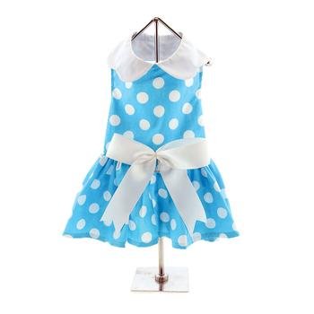 DOGGIE DESIGN Blue Polka Dot Dress w/Leach & D-Ring (Medium) M - PawsPlanet Australia