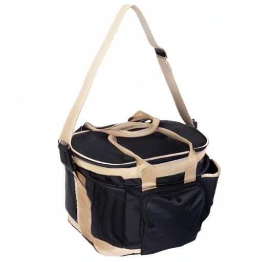 Huntley Equestrian Deluxe Grooming Bag Perfectly Designed Easy Access Multi Pocket Zipper Top Closure Double Handles Shoulder Strap Exterior Pockets One Size Black - PawsPlanet Australia