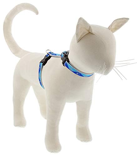 Lupine Reflective Cat and Small Pet H-Style Harness in 1/2" Wide Blue Paws with 9" to 14" Adjustable Girth 1/2" wide; 9-14" girth - PawsPlanet Australia