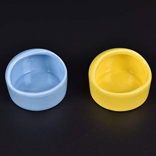 2 Pcs Gradient Side Hamster Ceramic Bowl,Cute Small Animal No Spill No Turnover Food Water Bowl Dish Holder for Guinea Pig Rodent Rat Gerbil Cavy Hedgehog Dwarf Feeder Feeding Basin Bowl,Pet Supplies White-Blue