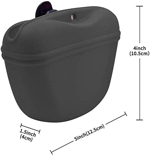 Silicone Dog Treat Pouch-Small Training Bag-Portable Dog Treat Bag for Leash with Magnetic Closure and Waist Clip[US Design Patent] dark grey