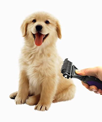 Hertzko Demat & Shine Bundle - Pet Brush - Purple - All Hair Types - Detangle, Undercoat Removal, Cleaning - Pet Owners (Dogs and Cats)