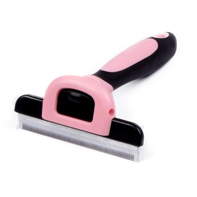 Professional Pet Deshedding Tool & Grooming Brush for Dogs & Cats – Stainless Steel Blade – For Short & Long Hair – Small / Medium / Large Breeds (Pink) Pink