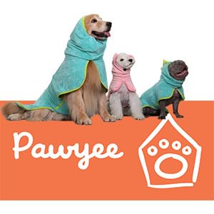 Pawyee Super Soft Fast-Drying Dog Towel Set for Cold Weather, Beach, Pool - Adjustable Microfiber Bath Robe with Drying Gloves for Cats and Dogs (L, Blue Dino) Large