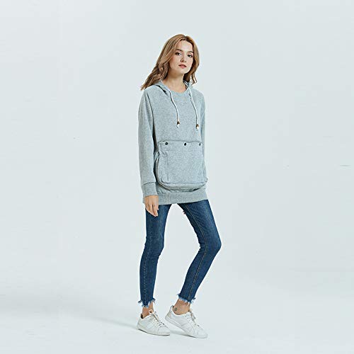 Pet Pouch Hoodie Long Sleeve Fleece Kitten Puppy Holder Carrier Sweatshirt for Women Light Grey Small - PawsPlanet Australia