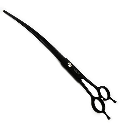 Purple Dragon 9.0" Black Twin Tails Upward Curved Blade Pet Grooming Scissors Dog Hair Cutting Shears with Bag for Professional Left Handed or Right Hand Pet Grooomer (Black Upward Curved) Black Upward Curved - PawsPlanet Australia