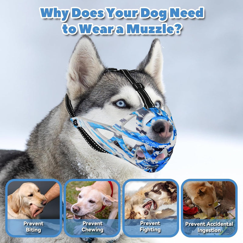 Dog Muzzle to Prevent Biting, Basket Muzzles for Large Medium Small Dogs Allows Panting Drinking Anti Chewing, Perfect for Grooming Trimming Training and Aggressive Reactive Dog (Blue, Size 5) Blue